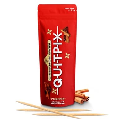 QuitPix Infused Premium Flavored Toothpicks - to Help Quit Smoking - Nicotine Free - Non-GMO, Kosher Vegan Cinnamon Swirl 40 Count Zip Pouch