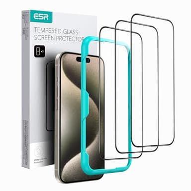ESR 3 Pack for iPhone 15 Pro Max Screen Protector, [9H Hardness] [Military Grade Shatterproof] Full Coverage Tempered Glass Film with Easy Installation Tool, HD Clear, Scratch Resistant