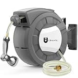 Retractable Garden Hose Reel, 1/2 in x 100 ft Wall Mounted Hose Reel, 10-Pattern Spray Nozzle, Any Length Lock/Slow Return System/Wall Mounted/180°Swivel Bracket