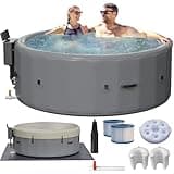 GianToucan Inflatable Hot Tub 4 to 6 Person,77"x28" Round Portable Outdoor Spa with 160 Soothing Jets,2 Contoured Headrest,Cup Holder and Cover,Gray
