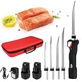 WellMall Cordless Electric Fillet Knife - Electric Fillet Knife for Fish with 4 Stainless Steel Blades, Cordless, with Safe Lock, Non-Slip Grip Handle