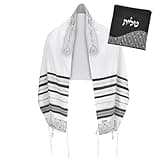 Zion Judaica Full Length Kosher Tallit Prayer Shawl Tallis Bag Set High Holidays Acrylic Talis Black/Silver Striped Taleet Tzitzit Mens Kosher Talit Gadol Certified Tzitzis Jewish Talis Uni 47" x 67"
