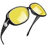 Joopin Trendy Big Night Vision Glasses Oversized Night Driving Glasses Anti Glare UV400 Protection Large Jackie Shades for Women (Black Yellow)