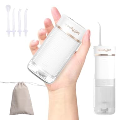 Novalgie Travel Water Flosser Portable, Mini Cordless Oral Irrigator with Telescopic 180ML Tank 3 Mode 5 Nozzles, IPX7 Waterproof Teeth Cleaner for Braces, Orthodontic, Sensitive Gums Home