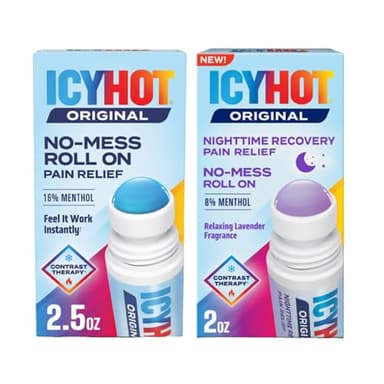 Icy Hot Original (2.5 oz.) & Nighttime Recovery (2 oz.) Pain Relief No-Mess Roll-On Applicator, Fast-Acting Pain Relief, Contrast Therapy for Backaches, Joints, Muscle Strains and Arthritis