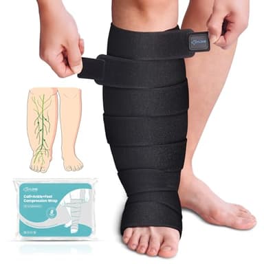 Sylong® Swelling Edema Calf & Foot Compression Wrap Adjustable Sleeve For Lower Leg and Foot Lymphedema Circulation (XL)