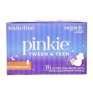 Pinkie Period Starter Pads - Designed for Smaller Underwear - Organic Cotton Topsheet Tween & Teen Pads with Wings - Chlorine Free & Fragrance Free - Teen Overnight, 16 Count