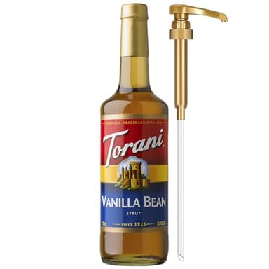 Torani Vanilla Bean Coffee Syrup for Drinks & Desserts, Glass Bottle with Pump Included, 25.4 Fl Oz