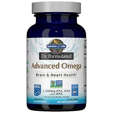 Garden of Life Dr. Formulated Advanced Omega Fish Oil - Lemon, 1,290mg EPA, DHA + DPA in Triglyceride Form, Single Source Omega 3 Supplement for Ultimate Brain & Heart Health, Non-GMO, 60 Softgels