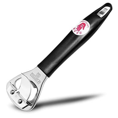 Seki Japan Hand Held Manual Can Opener, Heavy Duty Stainless Steel Bottle Opener, 5.9" Black Plastic Handle for Left-handed