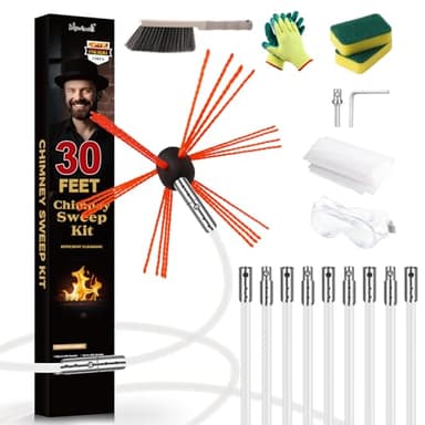 Morinoli 30 Feet Chimney Sweep Kit, Chrome Button Locking System, Chimney Cleaning Kit, Chimney Brush, Chimney Cleaning Tool, Chimney Cleaning System with 9 Flexible Chimney Rods