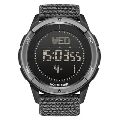 NORTH EDGE Military Watch for Men Tactical Survival Watch, Men's Women's Digital Wrist Watches for Sports Outdoors, Pedometer, Compass, Calories (Black, Nylon Band)