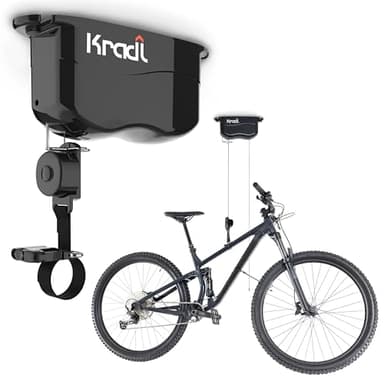 Kradl - Ceiling Mount Bike Lift and Rack. Bicycle Storage Hoist Without Electricity, Clumsy Ropes or Pulleys. 40 Pound Capacity.