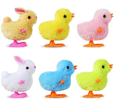 Auvitaya Easter Wind Up Chicken Toys, 6pcs Cute Plush Jumping Bunny Toy Hopping Animals Clockwork Windup Rabbit for Kids Birthday Gift Party Favors Christmas Goody Bag Fillers Prizes Treasure Box