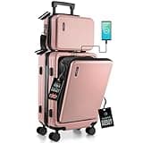 TRAVELARIM 22 Inch Carry On Luggage 22x14x9 Airline Approved, Carry On Suitcase with Wheels, Hard-shell Carry-on Luggage, Pink Small Suitcase, Hardside Luggage Carry On with Cosmetic Carry On Bag