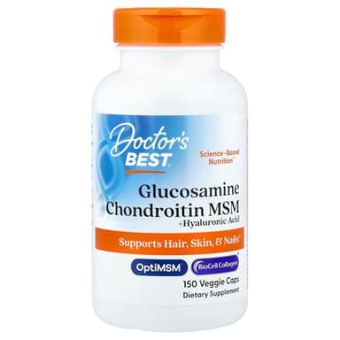 Doctor's Best Glucosamine Chondroitin MSM + Hyaluronic Acid with OptiMSM Featuring Biocell Collagen, Joint Support, Non-GMO, Gluten & Soy Free, 150 Caps