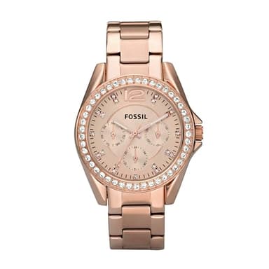 Fossil Women's Riley Quartz Stainless Steel Multifunction Watch, Rose Gold Glitz, 38MM Fossil Watch