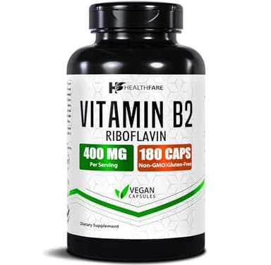 Healthfare Vitamin B2 Riboflavin 400mg | 180 Vegan Capsules | High Potency | Non-GMO | Gluten-Free | Made in USA