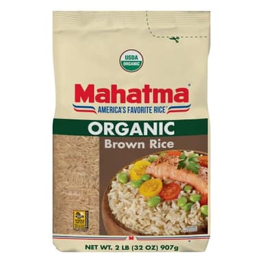 Mahatma Organic Brown Rice, 2-Pound Bag of Rice, Microwave Rice in 20 Minutes or Cook on Stovetop in 1 Hour