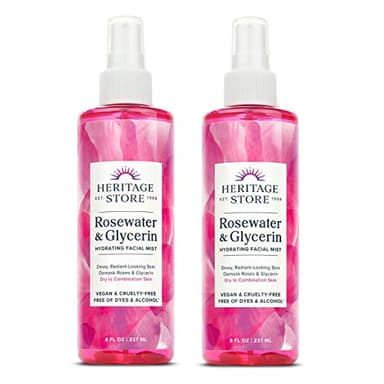 Heritage Store Rosewater with Glycerin | 100% Pure Vegan | Benefits Skin, Hair and More | Facial Toner and Moisturizer | Mist Spray, 8 Fl Oz (Pack of 2)