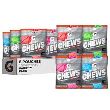 Gatorade Energy Chews, 4 Flavor Variety Pack, Caffeine Free, B12, 1.06 oz - 100 Calorie Pouches, (8 Pack)