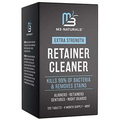 Retainer Cleanser Tablets Invisalign Cleaner, Removes Odors Discoloration Stains and Plaque 4 Month Supply Denture Cleansers Retainers Mouth Guards Denture Bath Mint by M3