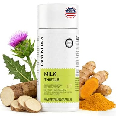 OxyEnergy Liver Cleanse Detox & Repair Supplement with 80% Milk Thistle, Turmeric, Inositol & Pueraria, Support Liver Health, Non-GMO, Gluten-Free, 90 Vegetarian Capsules, Made in USA