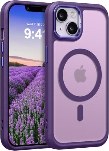 Rayboen for Magnetic iPhone 13 Case/iPhone 14 Case, [Compatible with Magsafe] Frosted Skin-Feel Durable case for iPhone 13/ iPhone 14 with Anti-Slip Silicone Edge & Metal Camera Lens, Matte Purple