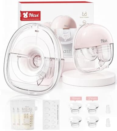 NCVI Wearable Breast Pump for Moms, <42dB for Office, Home, Travel (Pink)