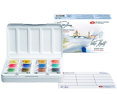 White Nights Professional Watercolor Set – 12 Full Pans of Extra Fine Artist-Grade Pigments, Vibrant Lightfast Colors, Portable Durable Plastic Box by Nevskaya Palitra
