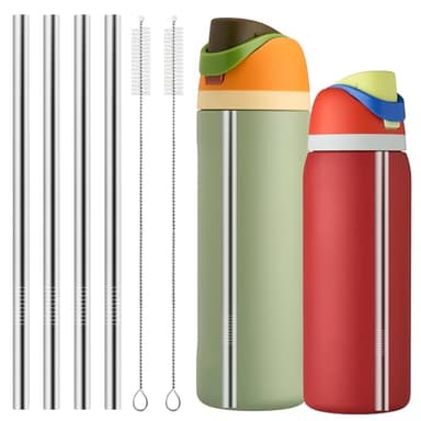 XZESH Metal Straw Replacement for Owala Water Bottle 24 oz 32 oz Accessories, With 2 Straw Cleaner, Reusable Stainless Steel Straws Compatible With Owala Water Bottle - 4pcs