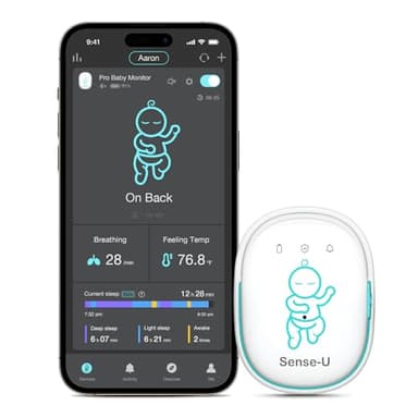 Sense-U Pro Baby Monitor – Breathing Movement, Rollover & Overheating Trackers for Better Sleep, Simple Clip-On Smart Sleep Monitor with Arousal Vibration, Audible Alerts & Sleep Analysis
