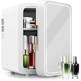 Skincare Fridge - 4L Makeup Mini Fridge with Dimmable LED Light Mirror, Portable Cooler & Warmer Mini Fridge for Bedroom, Car, Office & Dorm - Ideal for Cosmetics, Skin Care & Food - White