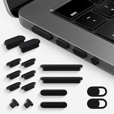 CaseBuy MacBook Pro Accessories, 14 Pack Dust Plug Covers for 2026-2021 MacBook Pro 14/16 inch M5 M4 M3 M2 M1 Pro/Max, Dust Plug for HDMI, Thunderbolt, SDXC, Magsafe, Headphone & 2PCS Webcam Cover