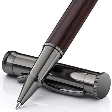 WEMATE Wood Rollerball Pen Set, Extra 2 Ink Refills(1 Black & 1 Blue), Fancy Writing Pen Nice Luxury Office Gift for Men, Professional, Executive, Cool Wooden Pen for Journaling - Blackwood