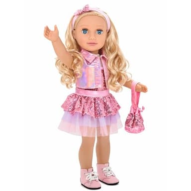 Dolls To Play 18 Inch Girl Doll, Fashion Doll with Fine Blonde Long Hair for Styling, Blue Eyes, Pink Sequin Dress, Shoes, Handbag, Clothes and Accessories Princess Doll for Kids