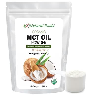 Z Natural Foods Organic MCT Oil Powder - From Coconut with Prebiotic Acacia Fiber, C8 & C10 - Plant-Based Vegan Creamer For Tea, Coffee, Shakes & Smoothies - Keto & Paleo Friendly, Unflavored