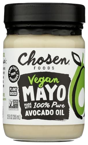 Chosen Foods Classic Vegan Avocado Oil-Based Mayonnaise, Gluten & Dairy Free, Low-Carb, Keto Diet Friendly, Mayo for Sandwiches, Dressings and Sauces (12 fl oz)