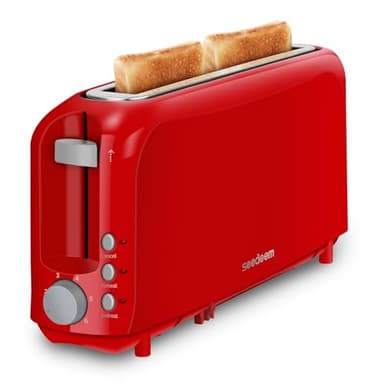 SEEDEEM 2 Slice Slim Toaster, Single 10" Long Slot Toaster Fits Bagels & Artisan Bread, 6 Shade Settings, Cancel/Reheat/Defrost, Removable Crumb Tray, Auto Shut-Off, Red