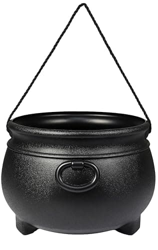 GIFTEXPRESS 12" Black Cauldron - Large Plastic St. Patrick's Day Pot of Gold Coin Party Bucket Decor - Halloween Witch Kettle For Candy, Treats & Punch Bowl