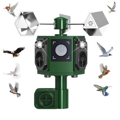 2026 Upgraded Solar Ultrasonic Bird Repellent Devices Outdoor Woodpecker Deterrent for House with Motion Activated & Reflective Spinning Deterrent IP65 Waterproof Pigeon Repellent for Garden Farm