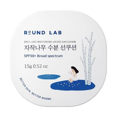 Round Lab Birch Juice Moisturizing UV Lock Sun Cushion, SPF50+ Broad Spectrum, 0.52 oz, Mineral Sunscreen for All Family Members, Over Makeup Poratable Sun cushion, No White cast, Korean Sunscreen