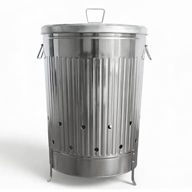 Incinerator Burn Barrel for Outside for Burning Trash Leaf - Metal Burn Can Cage Bin Container - Fire Can Paper Burner Outdoor, Flat Lid and Ventilation Holes, Galvanized Steel, 31 Gallon