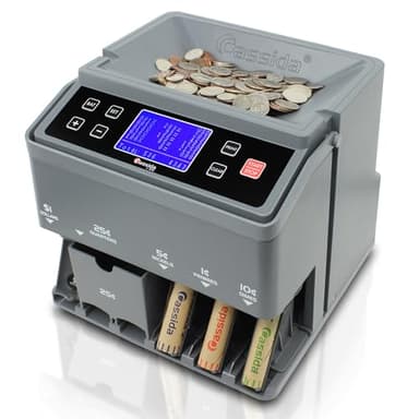 Cassida C300 Professional USD Coin Counter, Sorter and Wrapper/Roller, 300 coins/min, with Quickload and Printing-Compatible,Gray