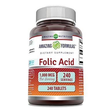 Amazing Formulas Folic Acid 1000 Mcg (1 Mg) | 240 Tablets Supplement | Vitamin B9 | Non-GMO | Gluten Free | Made in USA