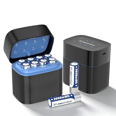 Maxfree Rechargeable AA Batteries Lithium with Charger, 8-Pack 1.5V 3600mWh Long Lasting Double A Batteries with LED Display, Cycle Times Up to 2500 – Fast Charging for Blink Outdoor Cameras & Toys