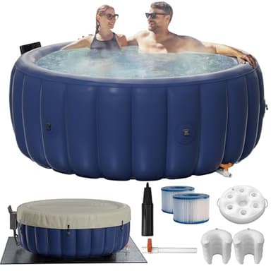 Blue 73"x28" Inflatable Hot Tub for 2-4 Persons | Portable Outdoor Spa with 146 Adjustable Bubble Jets, LED Mood Lights, Smart Touch Panel, Cover & Accessories (2 Headrests, Cup Holder)