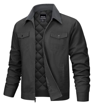 TACVASEN Men's Quilted Jacket Cotton Casual Fall Jacket Lightweight Trucker Warm Shacket with Corduroy Collar Darkgrey