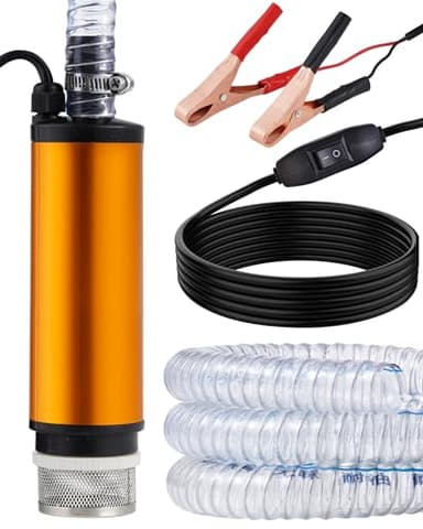 12V 80W Submersible Water Transfer Pump w/Hose, 5.3 GPM High Flow Diesel Water Pump, Electric Fuel Oil Transfer Pump, Small Portable Utility Pumps for Water, Diesel & Kerosene