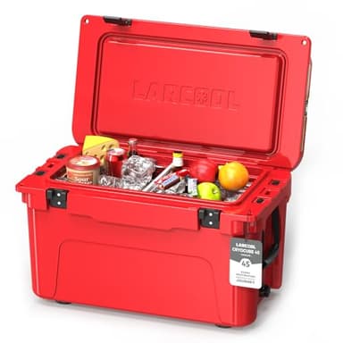 Larcool 45QT Rotomolded Hard Cooler, Portable Ice Chest with 3-Inch Insulation, Heavy-Duty Beach Cooler for Camping, Fishing, Boating, Picnic, BBQ, Travel - Red